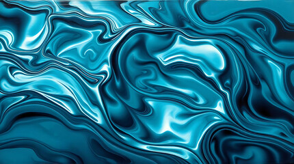Fototapeta premium Abstract blue liquid metal texture background with smooth waves and reflections for modern design