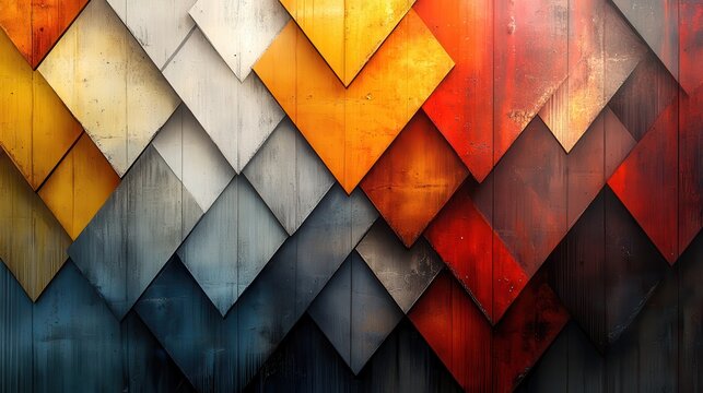 Colorful Geometric Pattern with Wooden Panels and Dynamic Textures