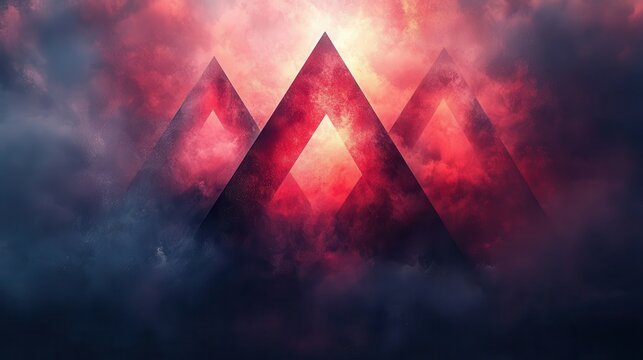 Abstract Mountain Peaks in Dramatic Red and Purple Cloudscape