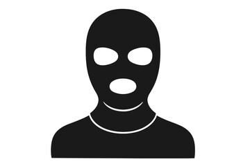 Fototapeta premium Criminal mask balaclava icon. Robber, thief, or terrorist symbol. Concept of crime, terrorism, and danger. Anonymous offender or gangster head silhouette vector illustration.