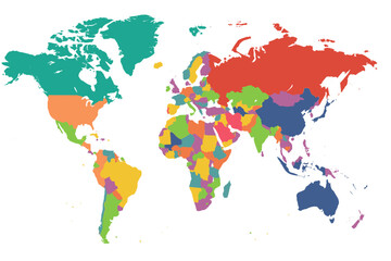Colorful world map vector illustration. Political map of the world with countries. Planet Earth concept for global business, travel, and geography education. International relations.