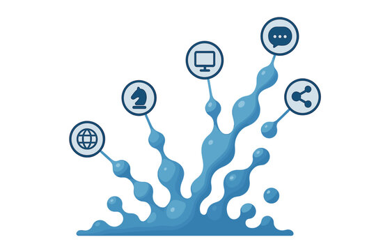 Media strategy concept. Digital marketing growth. Abstract background with integrated icons for internet, network, communication, social media, planning, and global business.