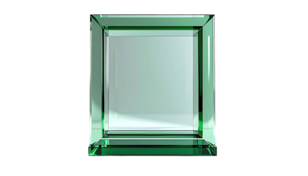 Transparent green glass cube, empty interior