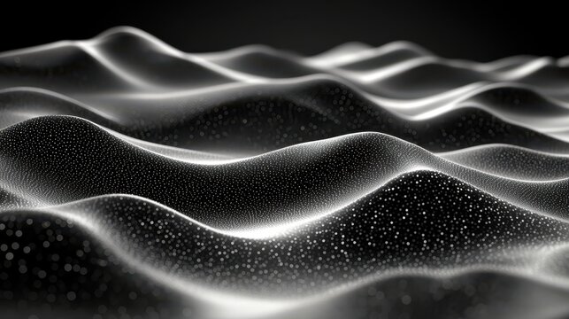 Abstract Black and White Waves with Texture and Light Reflection