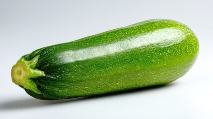 Fresh green zucchini isolated on light background with water droplets