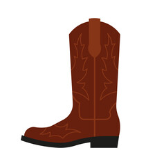 Cowboy boots,  icon. Western leather shoes, American Wild West style. Flat design illustration. 