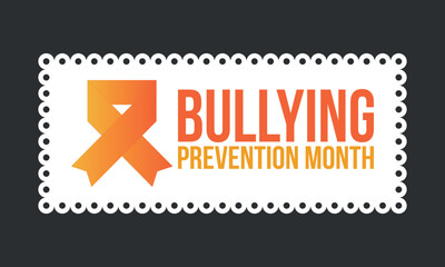 National Bullying Prevention Month in October. Stop bullying. Annual nationwide campaign to keep all youth safe from bullying. Orange color. Poster, card, banner, background. Vector illustration