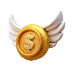 3d flying dollar coin isolated on transparent background