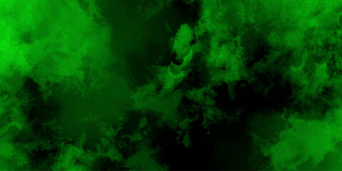 Green smoke texture on black background. Beautiful abstract color black and green marble on black background. Abstract digital texture filled with luminous neon green clouds and smoky patterns. 