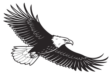 Eagle Roaring on Log with Flying Birds Vector - Monochrome Line Art Graphic