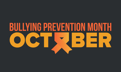 National Bullying Prevention Month in October. Stop bullying. Annual nationwide campaign to keep all youth safe from bullying. Orange color. Poster, card, banner, background. Vector illustration