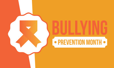 National Bullying Prevention Month in October. Stop bullying. Annual nationwide campaign to keep all youth safe from bullying. Orange color. Poster, card, banner, background. Vector illustration