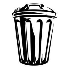 Stylized Black and White Illustration of a Lidded Trash Can