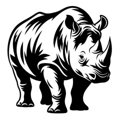 Fototapeta premium Monochrome illustration of a rhinoceros standing in profile with artistic flair