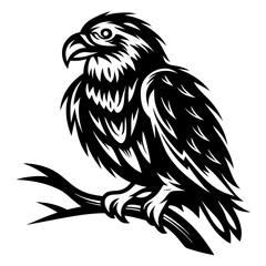 Fototapeta premium Monochrome illustration of an eagle perched on a branch with powerful details