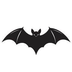 Black silhouette of a bat with outstretched wings on a white background