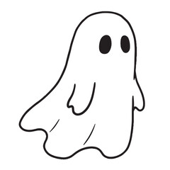 Cute simple cartoon ghost with big eyes on white background