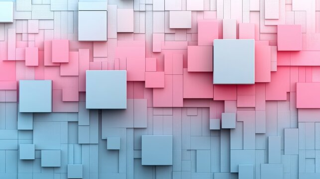 Abstract Geometric Background with Blue and Pink 3D Shapes