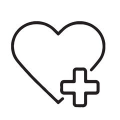 Obraz premium Simple outline icon of a heart with a plus sign symbol