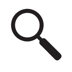Simple black silhouette of a magnifying glass on a white background