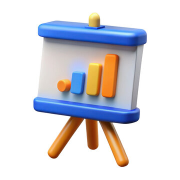 3d presentation board with bar chart isolated on transparent background