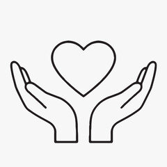 Open hands holding a stylized heart symbol in a clean line drawing