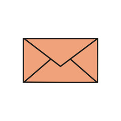 Simple flat illustration of a closed peach colored envelope with black outline on a white background