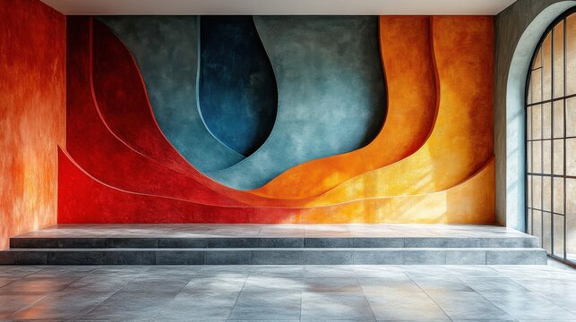 Abstract Colorful Wall Mural with Curved Shapes and Textures