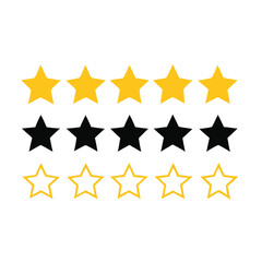 Vector illustration Three rows of stars yellow black outline yellow rating review