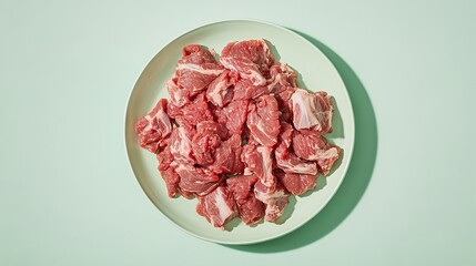 Sliced raw tripe on a platter against a pale green backdrop, Generative AI.