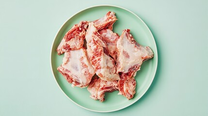 Sliced raw tripe on a platter against a pale green backdrop, Generative AI.