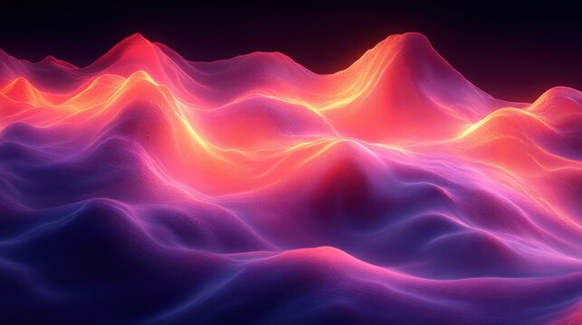 Vibrant Neon Waves of Light Creating Abstract Landscape Scene