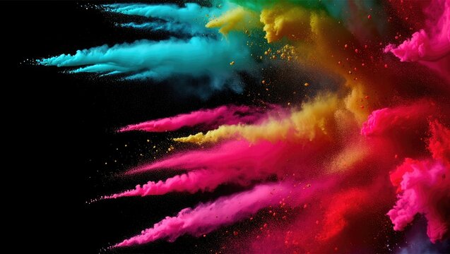 Vibrant Colorful Powder Explosion Against Black Holi