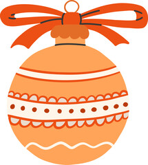Cartoon Christmas ball ornament with bow vector illustration. New Year decoration clipart
