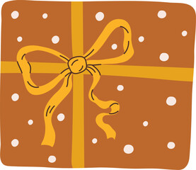 Cartoon vintage Christmas gift box with yellow bow vector illustration. New year present clipart