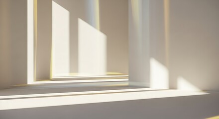 Fototapeta premium Minimalist architectural interior with natural light and shadows.