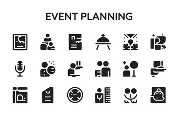 Event planning icons with people and objects microphone