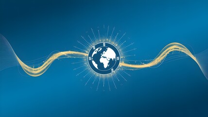 Global network illustration on blue background depicting worldwide connection suitable for technology and business presentations
