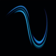 Blue light trail, wave speed, trace line twirl. Abstract light lines of movement and speed with white color glitters
