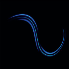 Blue light trail, wave speed, trace line twirl. Abstract light lines of movement and speed with white color glitters

