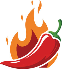 Red hot chili pepper cartoon flame vector icon design symbol spicy food illustration