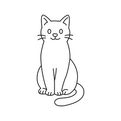 Cartoon cat with long tail. Minimal vector line art illustration of feline pet animal
