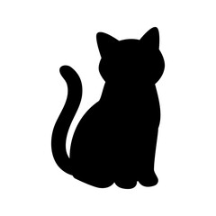 Black silhouette of cartoon cat sitting. Minimal vector illustration of simple feline pet animal