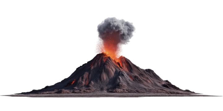 Erupting Volcano with Lava and Ash Cloud isolated on a transparent background