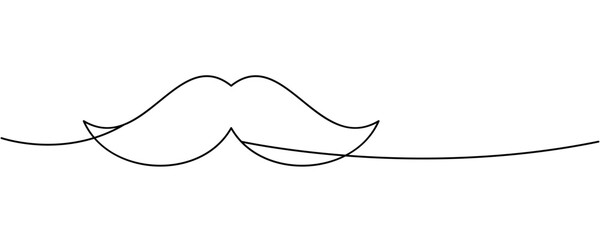 Retro moustache continuous line drawing. Minimal one line art whisker design for creative posters, hipster logos, barbershop branding and stylish modern graphics.