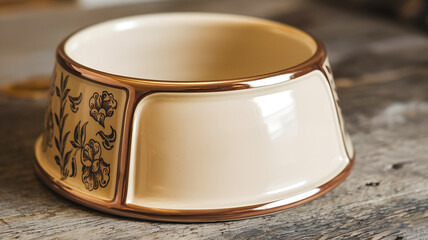 A handcrafted ceramic bowl features delicate floral panels and a warm brown edge. Ideal for table setting, home decor, or gifting, combining rustic charm with timeless pattern for everyday meals.