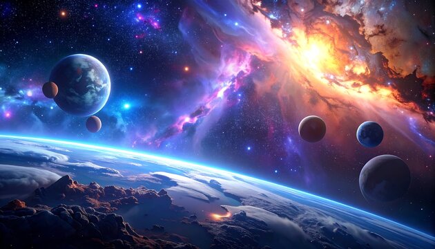 Cosmic panorama; alien planets, nebula