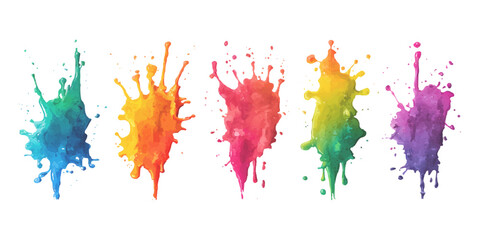Colorful watercolor paint brush set on a white background. Isolated white background set with modern watercolor stains.