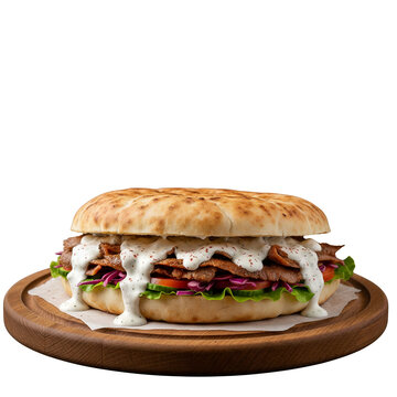 Kebab turc gastronomique &ndash; fine tranche de viande grill&eacute;e, pain artisanal, l&eacute;gumes croquants et sauce onctueuse &ndash; cuisine de rue aux accents d&rsquo;Istanbul
