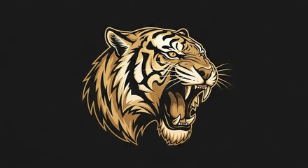 Tiger head portrait with open mouth and sharp teeth